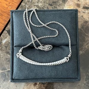 Designer inspired cz silver crossover bar necklace